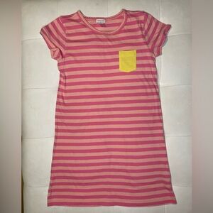 J. Crew Girls' Pink W/Yellow Pocket Striped T-Shirt Dress Size 8
